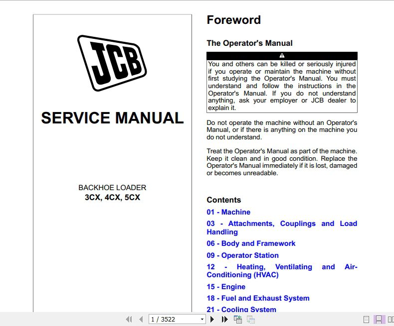 JCB Backhoe Loader 3CX 4CX 5CX T2 3 Service Manual 1