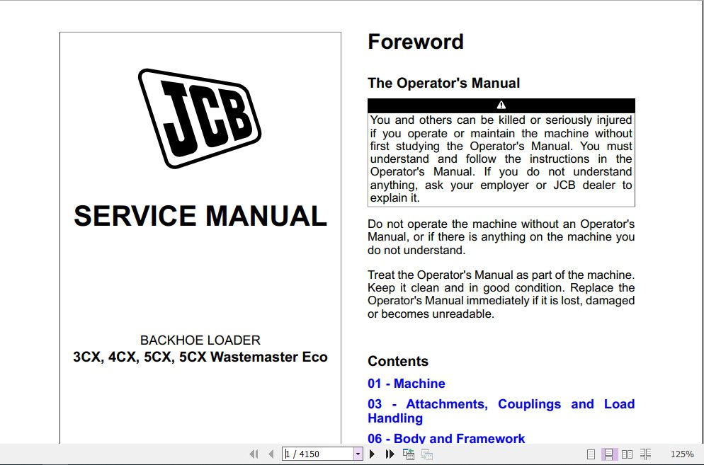 JCB Backhoe Loader 3CX 4CX 5CX T4F Service Manual 1 1