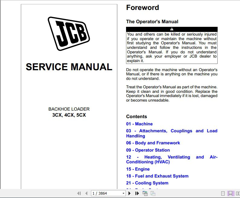 JCB Backhoe Loader 3CX 4CX SCX T4i T4F 55Kw Service Manual 1