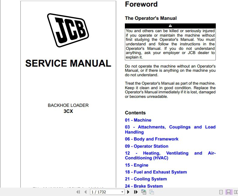 JCB Backhoe Loader 3CX T2 3 Service Manual 1
