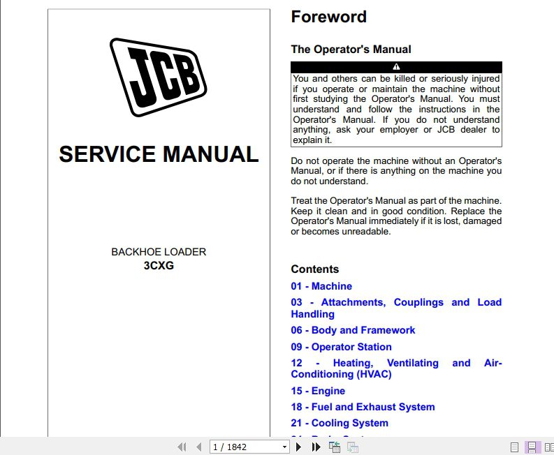 JCB Backhoe Loader 3CXG T4 Global Service Manual 1