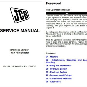 JCB Backhoe Loader 4CX Pilingmaster Supplement Service Manual 1
