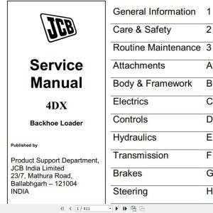 JCB Backhoe Loader 4DX Service Manual