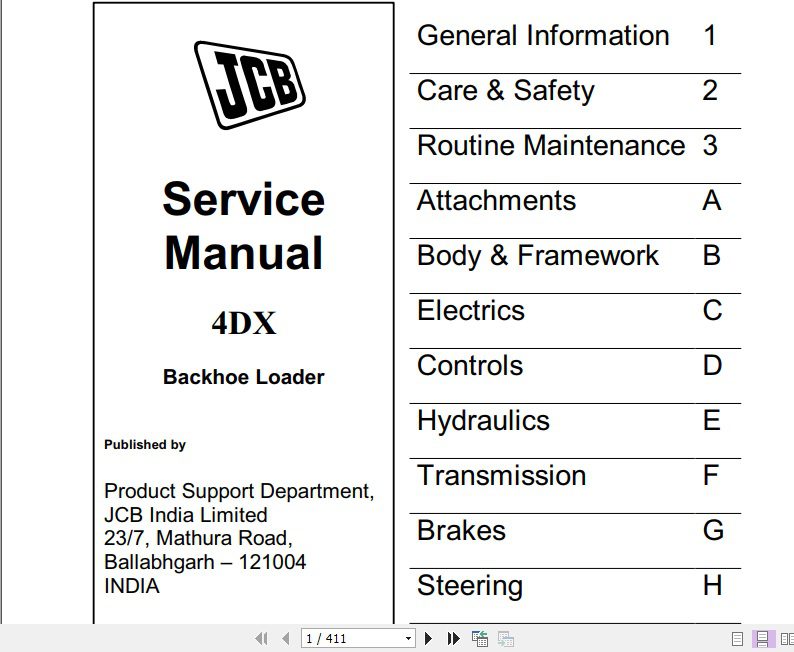 JCB Backhoe Loader 4DX Service Manual
