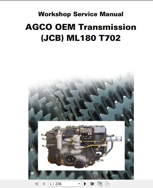 JCB Drivetrain AGCO OEM Transmission JCB ML180 T702 Workshop Service Manual 1