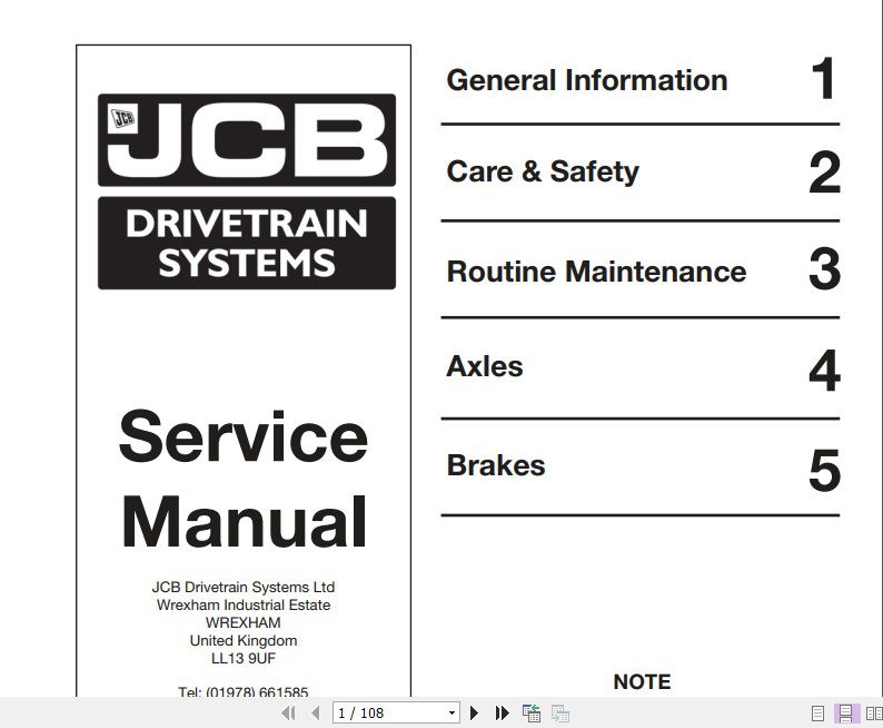 JCB Drivetrain PD70 Series Axles Service Manual 1