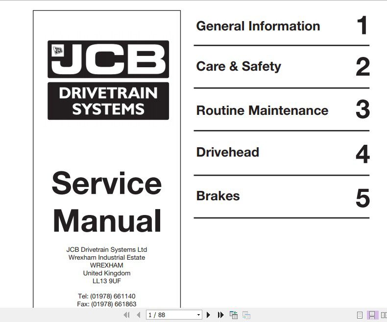 JCB Drivetrain PD70 Series Modular Drive Head Service Manual 1