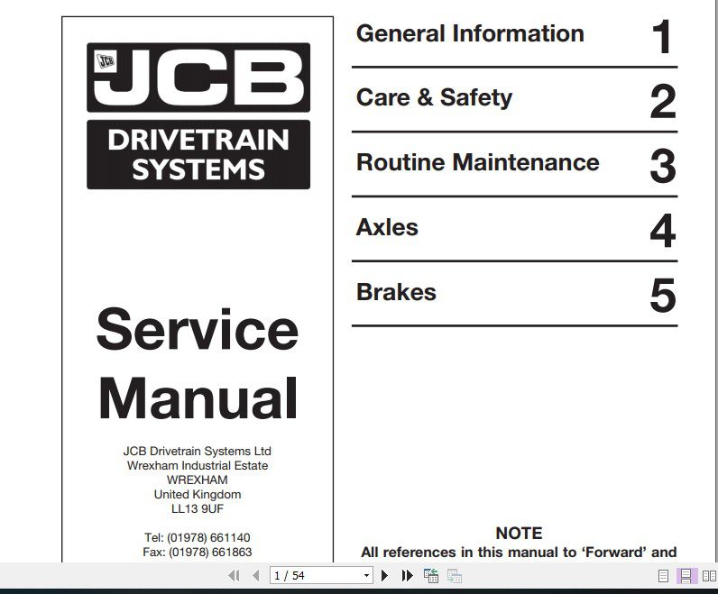 JCB Drivetrain PD90 Axles Service Manual 1