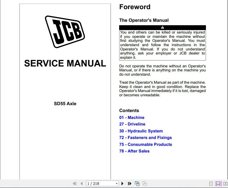 JCB Drivetrain SD 55 Axles Service Manual 1