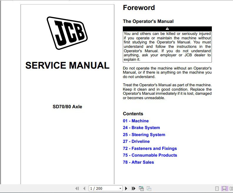 JCB Drivetrain SD 70 80 Axles Service Manual 1