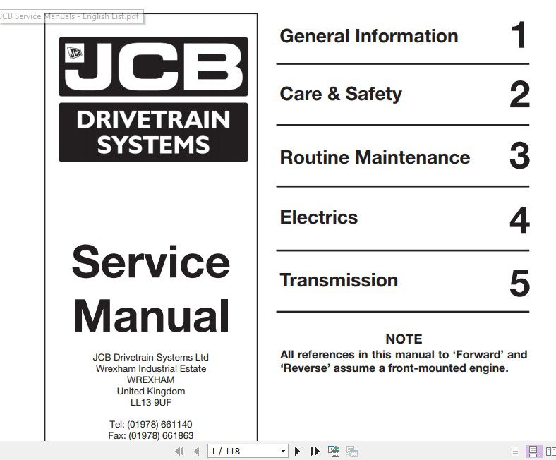 JCB Drivetrain SS700 Series Tranmission Service Manual 1