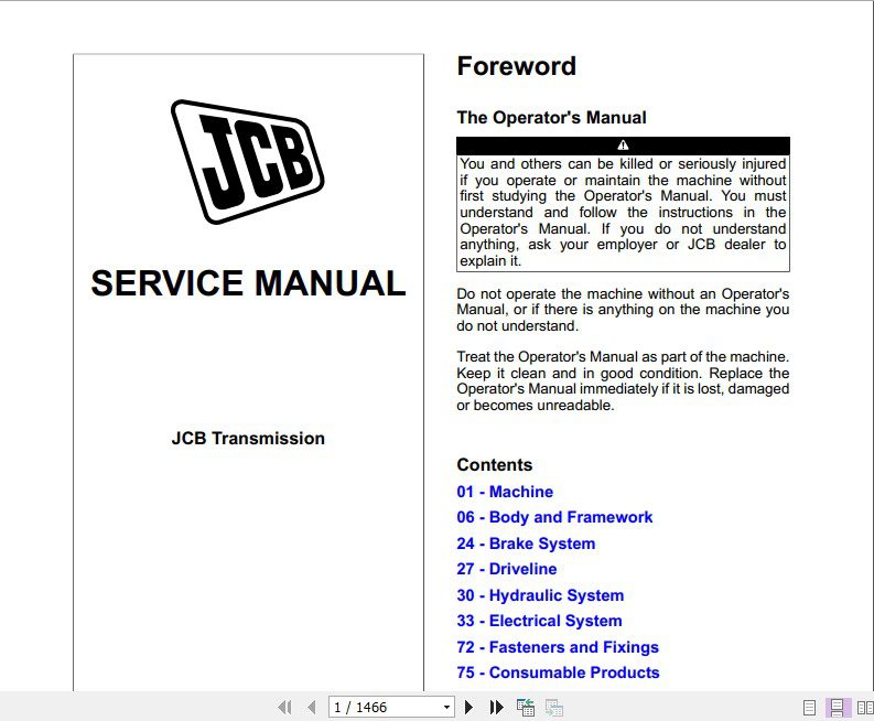JCB Drivetrain Transmissions Service Service Manual 1