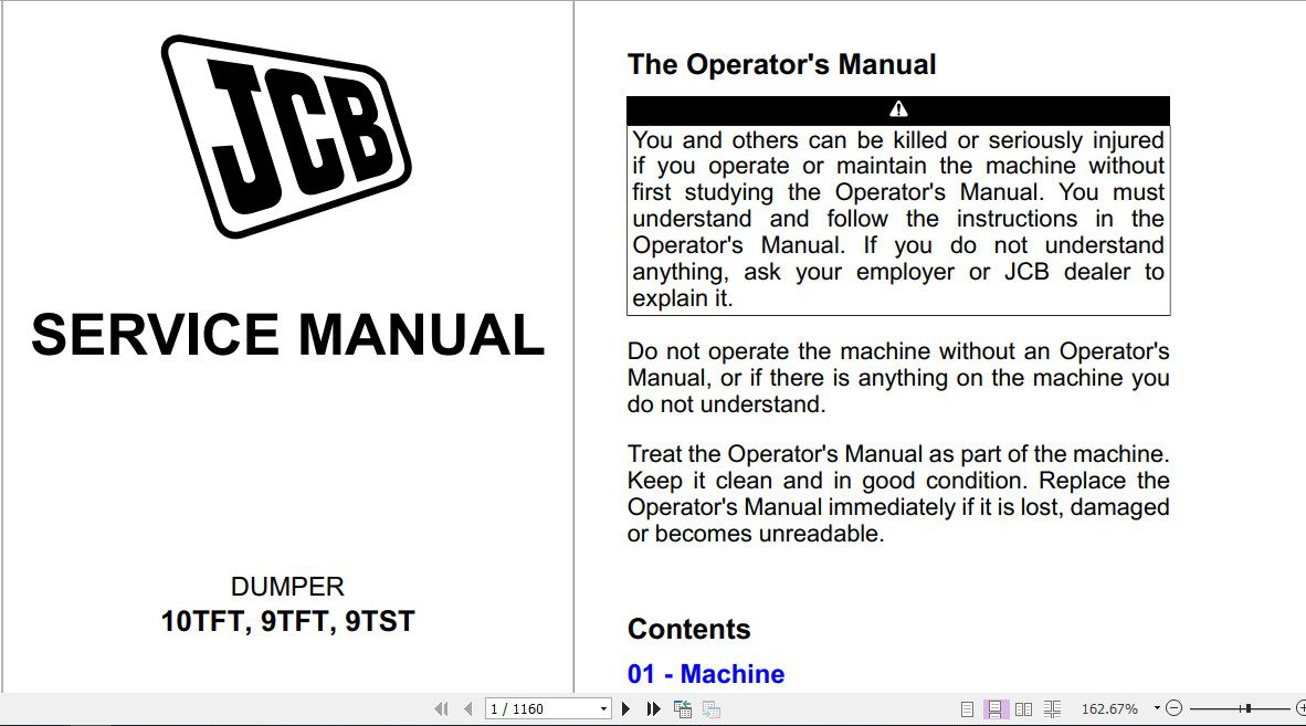 JCB Dumper 10TFT 9TFT 9TST Service Manual 1