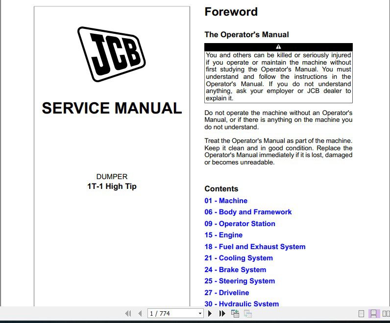 JCB Dumper 1T 1 High Tip Service Manual 1