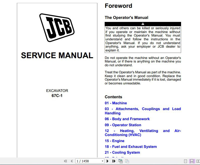 JCB Excavator 67C 1 Service Manual 1