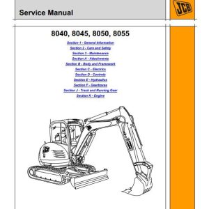 JCB Excavator 8040 8045 8050 8055 supersedes 9803 9360 9803 9890 Service Manual 1