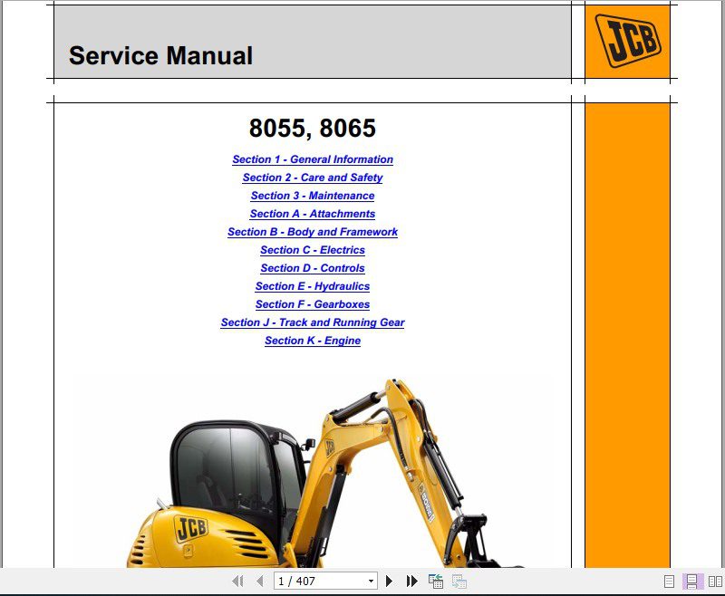 JCB Excavator 8055 8065 Service Manual 1
