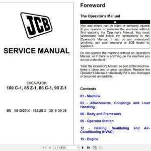 JCB Excavator 85 Z 1 86 C 1 90 Z 1 100 C 1 Service Manual 1