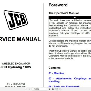 JCB Excavator Hydradig 110W T4F Sevices Manual 1