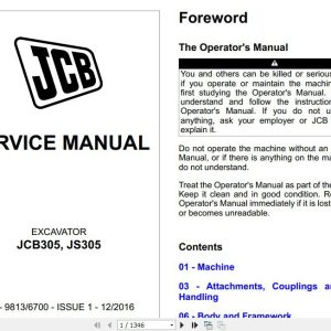 JCB Excavator JC8305 JS305 Sevices Manual 1