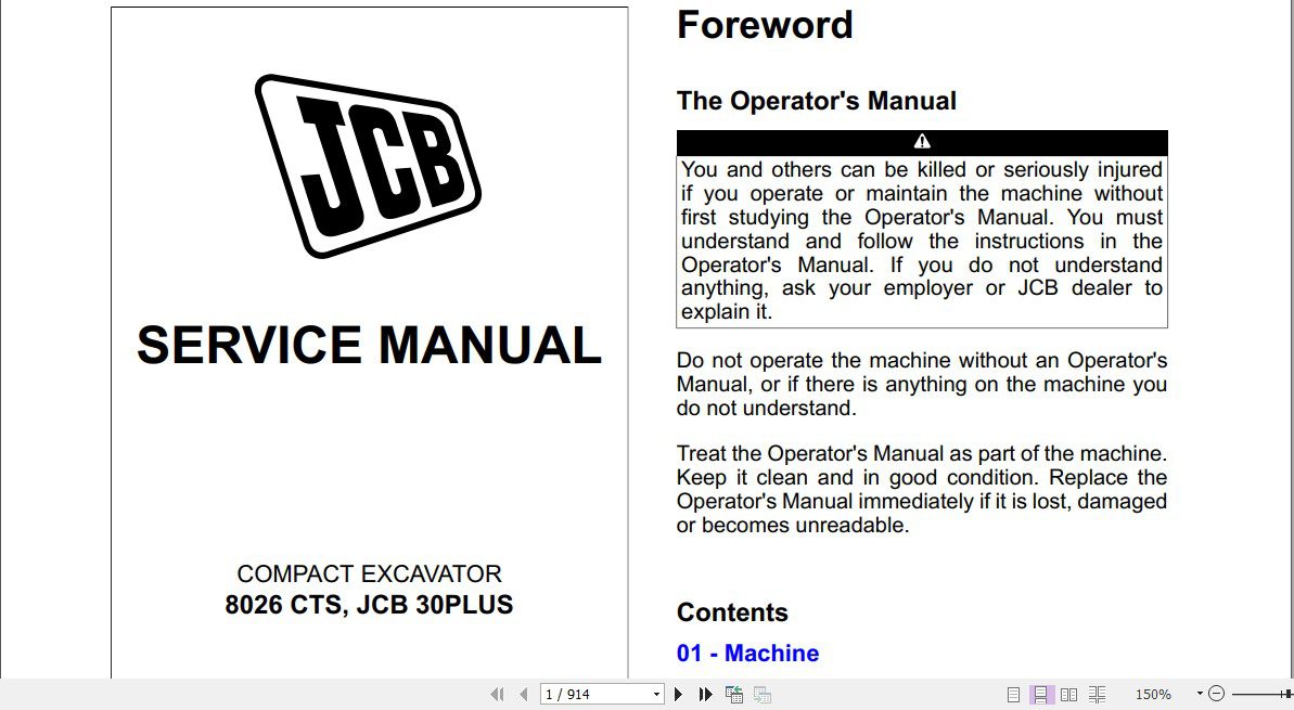 JCB Excavator JCB 30 Plus Sevices Manual 1