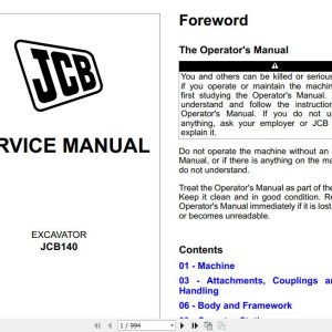 JCB Excavator JCB140 Xtra JCB140 Quarry Master Sevices Manual 1