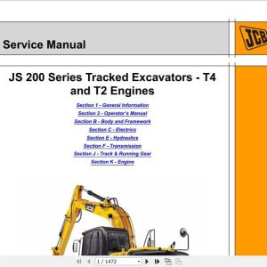 JCB Excavator JS 200 Series Tracked Excavators T4 and T2 Sevices Manual 1