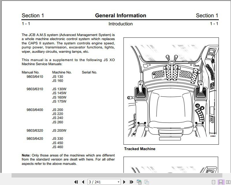 JCB Excavator JS AMS Supplement Sevices Manual 2