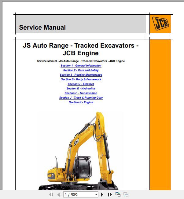 JCB Excavator JS Auto Range Tracked Excavators Sevices Manual 1