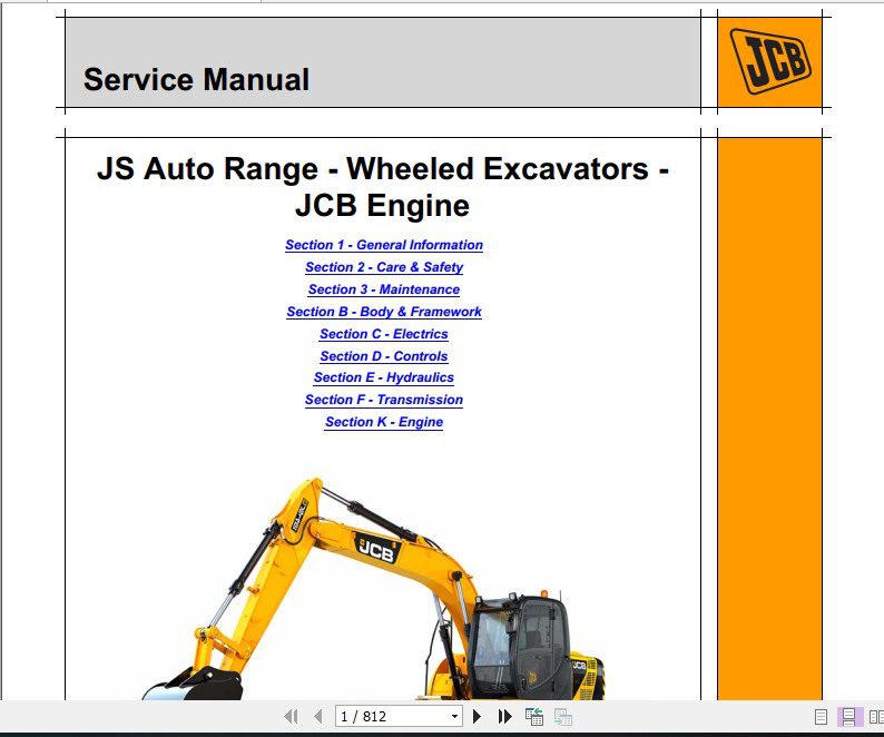 JCB Excavator JS Auto Range Wheeled Excavators Tier 3 Sevices Manual 1