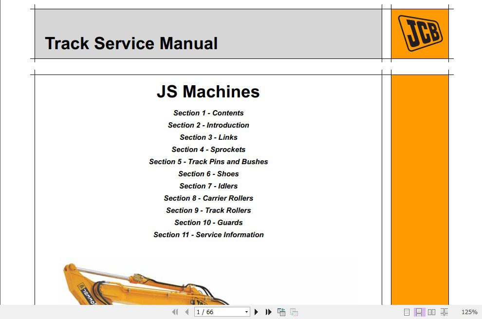 JCB Excavator JS Machine Track Wear Guide Sevices Manual 1