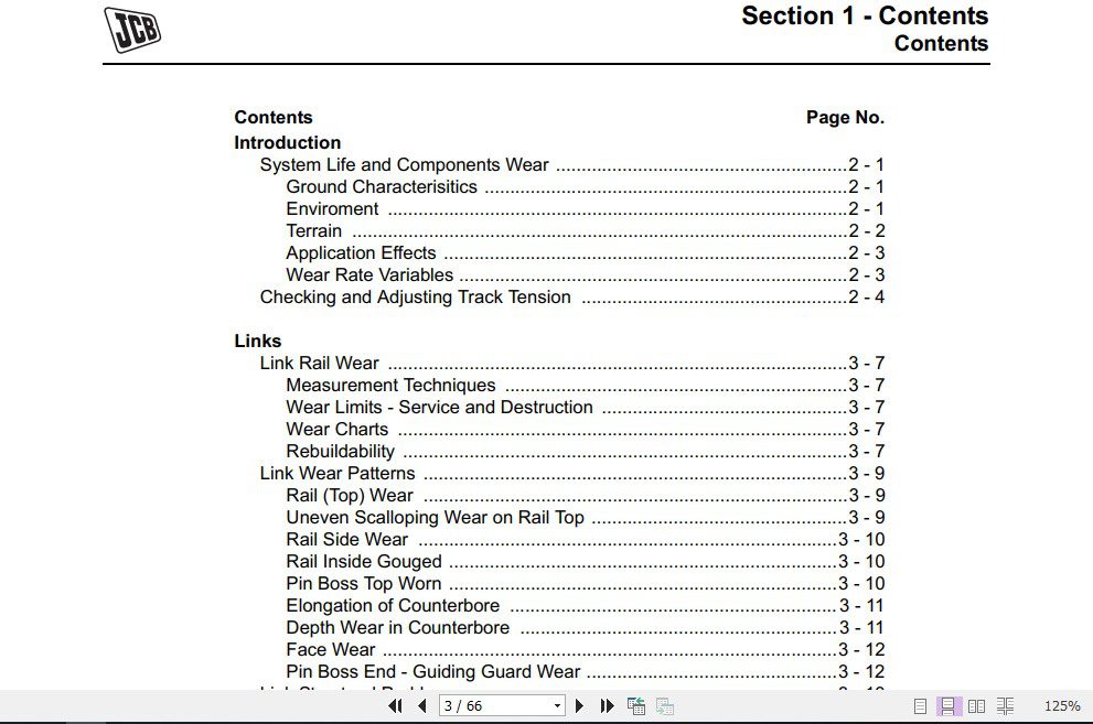 JCB Excavator JS Machine Track Wear Guide Sevices Manual 2