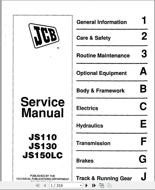 JCB Excavator JS110 130 150 R3 Sevice Manual 1