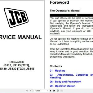 JCB Excavator JS115 JS130 JS145 T2 3 Sevice Manual 1