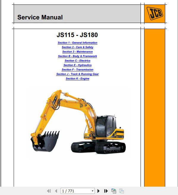JCB Excavator JS11S JS180 Tier 2 Sevices Manual 1