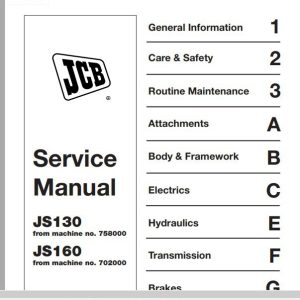 JCB Excavator JS130160 XO AMS Machines Use Supplement 98036450 Sevice Manual 1