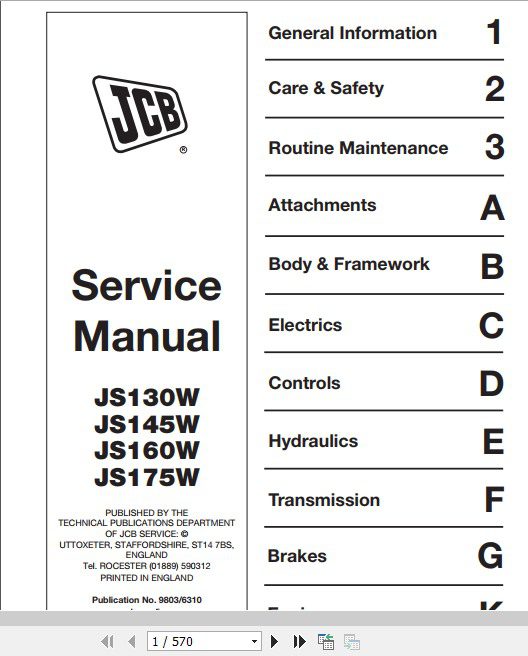 JCB Excavator JS130W JS145W JS160W JS175W Sevice Manual 1