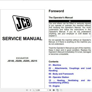 JCB Excavator JS140 JS200 JS205 JS215 Sevice Manual 1