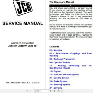JCB Excavator JS145W JS160W JS20 MH T4F Sevice Manual 1 1