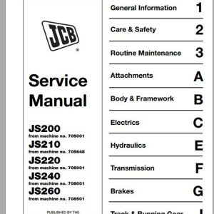 JCB Excavator JS200 260 AMS Machines Order AMS Supplement Sevice Manual 1