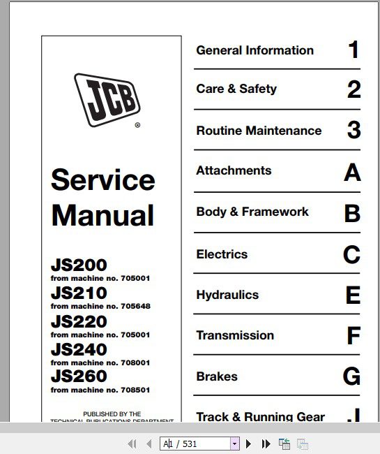 JCB Excavator JS200 260 AMS Machines Order AMS Supplement Sevice Manual 1