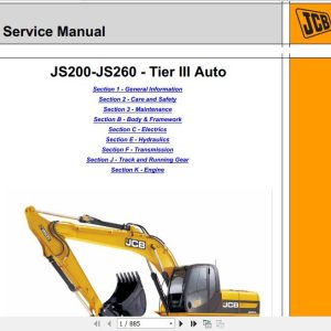 JCB Excavator JS200 260 Isuzu Tier 3 Sevice Manual 1