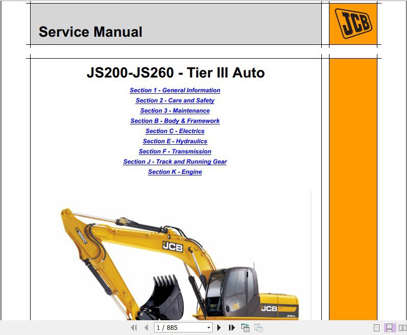 JCB Excavator JS200 260 Isuzu Tier 3 Sevice Manual 1