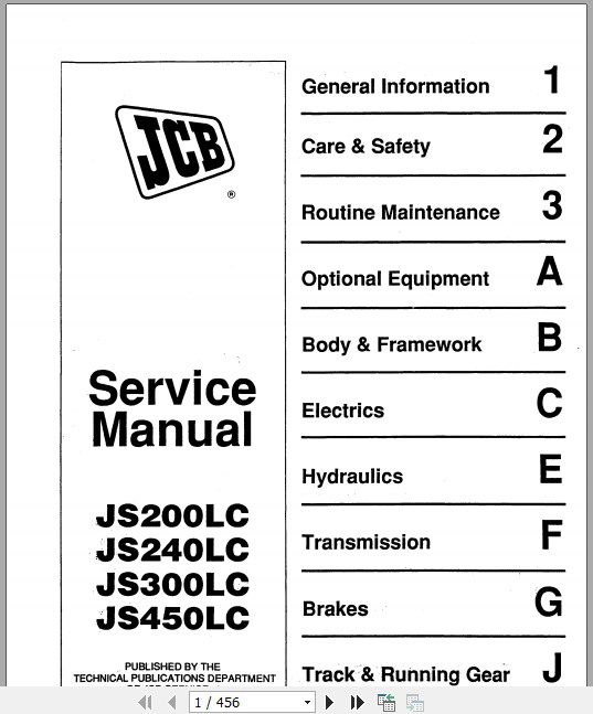 JCB Excavator JS200 450 R3 Sevice Manual 1