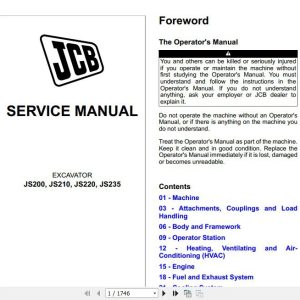 JCB Excavator JS200 JS210 JS220 JS235 T4i Sevice Manual 1
