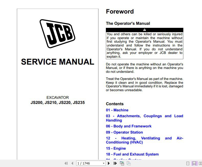 JCB Excavator JS200 JS210 JS220 JS235 T4i Sevice Manual 1
