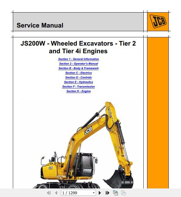 JCB Excavator JS200W Tier 2 Tier 4i Engine Sevice Manual 1