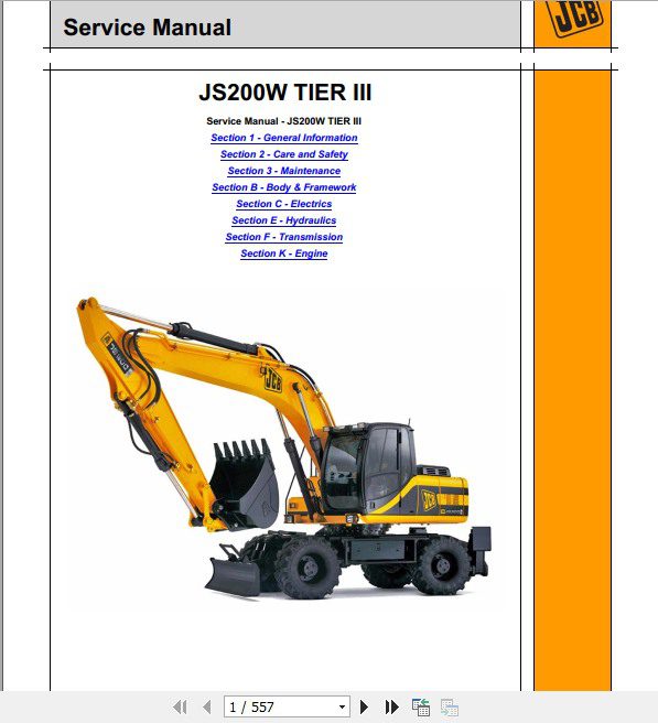 JCB Excavator JS200W Tier 3 Isuzu Sevice Manual 1