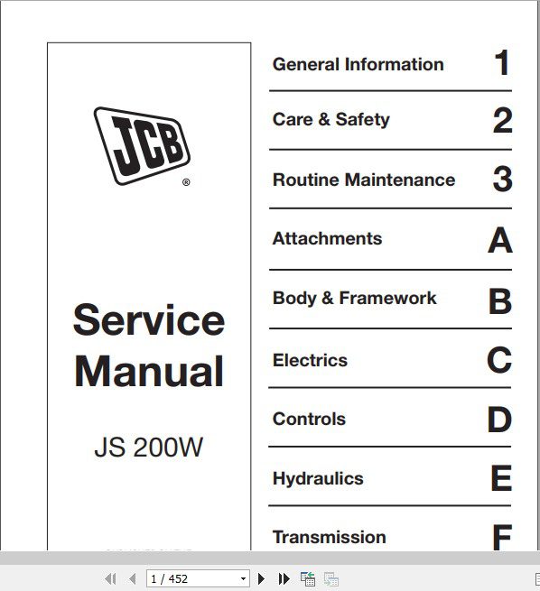 JCB Excavator JS200W XO AMS Machines Use Supplement Sevice Manual 1