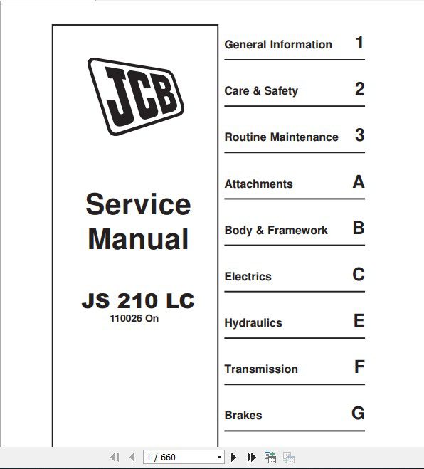 JCB Excavator JS210 INDIA Sevice Manual 1